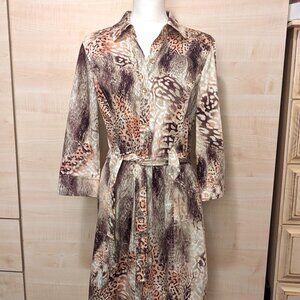 St. John Sport Animal Print Button Down Belted Dress